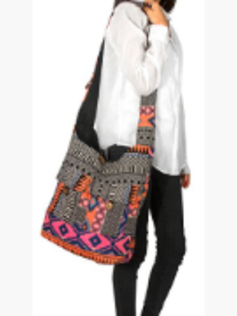Handwoven Cotton Crossbody Hobo Bag Roomy Shopping Purse - Picture 6 of 7